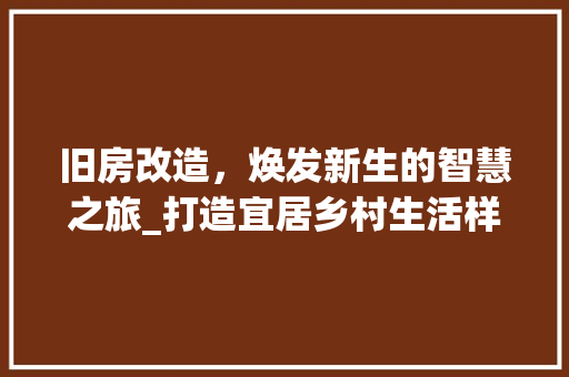 旧房改造，焕发新生的智慧之旅_打造宜居乡村生活样本 综合便民
