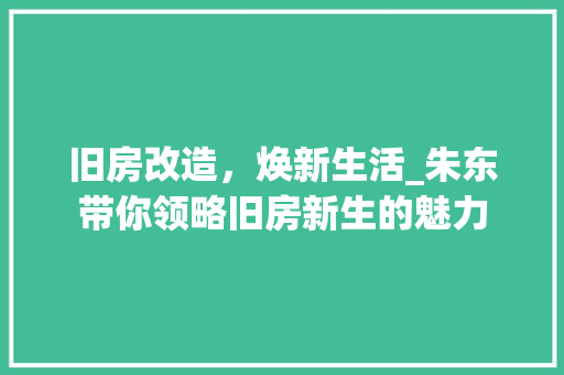 旧房改造，焕新生活_朱东带你领略旧房新生的魅力