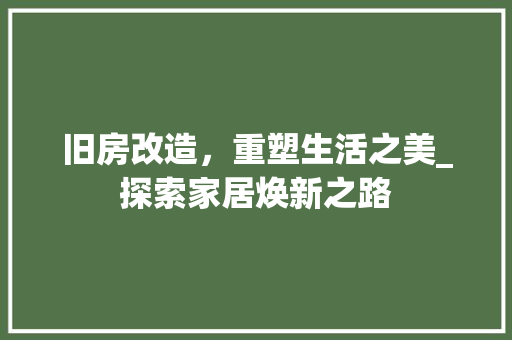 旧房改造，重塑生活之美_探索家居焕新之路 墙体维修