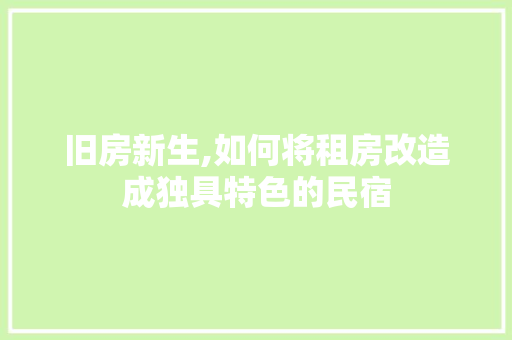 旧房新生,如何将租房改造成独具特色的民宿 汽车维修