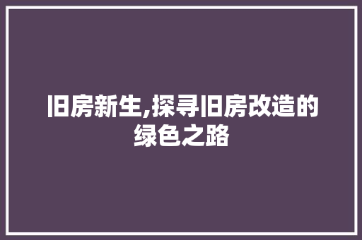 旧房新生,探寻旧房改造的绿色之路 汽车维修