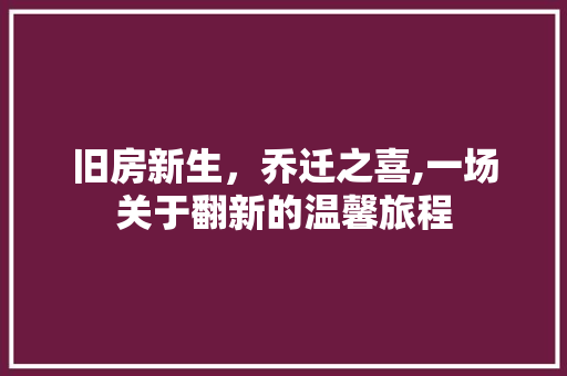 旧房新生，乔迁之喜,一场关于翻新的温馨旅程 家电维修