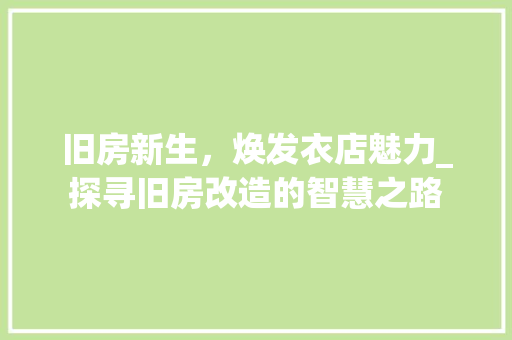 旧房新生，焕发衣店魅力_探寻旧房改造的智慧之路 综合便民