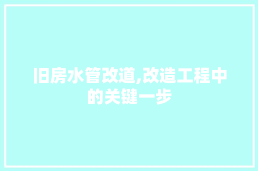 旧房水管改道,改造工程中的关键一步 汽车维修
