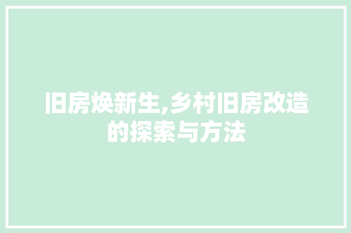 旧房焕新生,乡村旧房改造的探索与方法