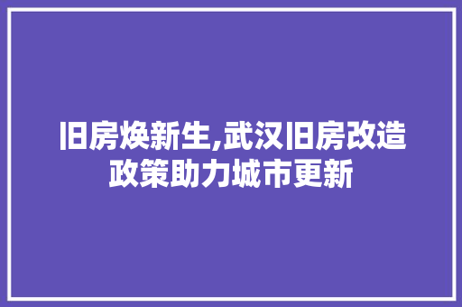 旧房焕新生,武汉旧房改造政策助力城市更新