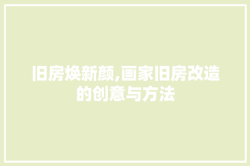 旧房焕新颜,画家旧房改造的创意与方法