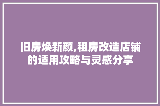 旧房焕新颜,租房改造店铺的适用攻略与灵感分享