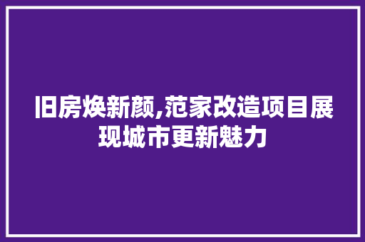 旧房焕新颜,范家改造项目展现城市更新魅力 家电维修