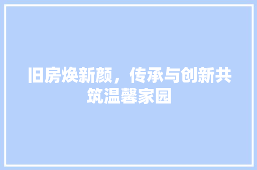 旧房焕新颜，传承与创新共筑温馨家园 家电维修