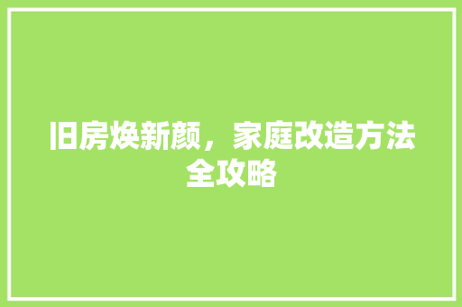 旧房焕新颜，家庭改造方法全攻略 汽车维修