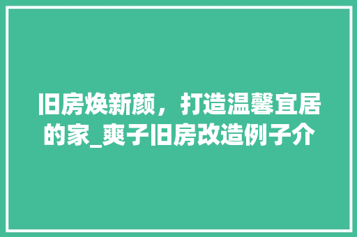 旧房焕新颜，打造温馨宜居的家_爽子旧房改造例子介绍 厨房维修