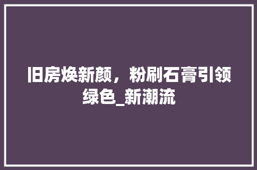 旧房焕新颜，粉刷石膏引领绿色_新潮流 厨房维修
