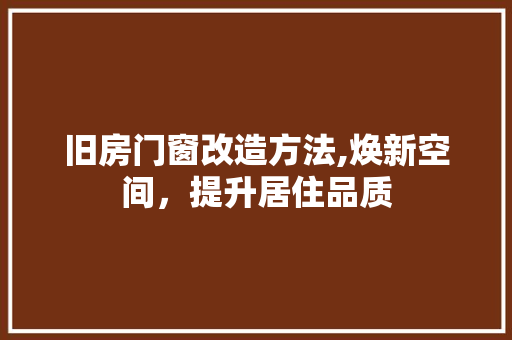 旧房门窗改造方法,焕新空间，提升居住品质 厨房维修