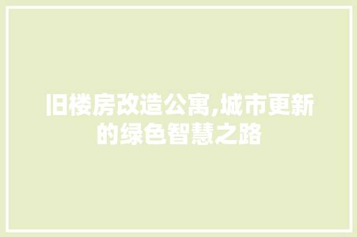 旧楼房改造公寓,城市更新的绿色智慧之路 综合便民