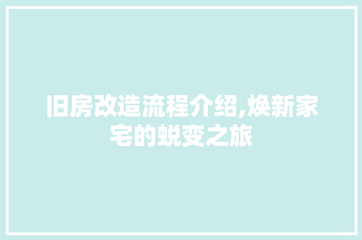 旧房改造流程介绍,焕新家宅的蜕变之旅 汽车维修