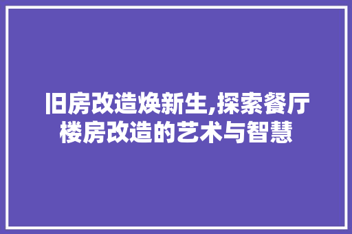 旧房改造焕新生,探索餐厅楼房改造的艺术与智慧 家电维修