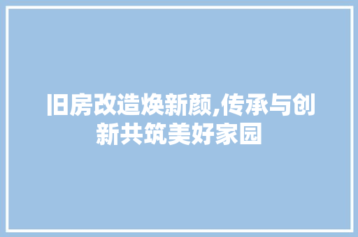 旧房改造焕新颜,传承与创新共筑美好家园 汽车维修