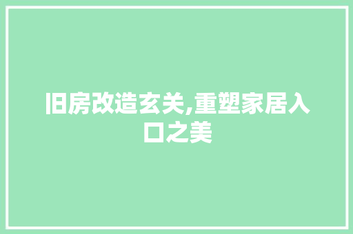 旧房改造玄关,重塑家居入口之美