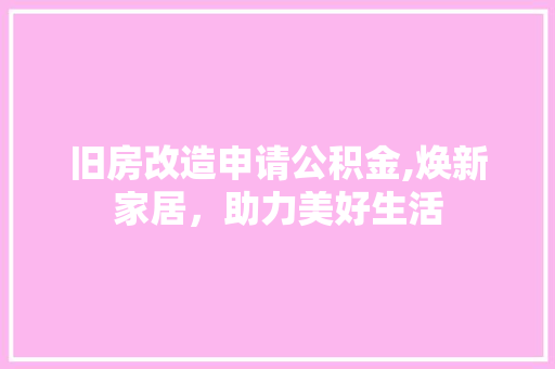 旧房改造申请公积金,焕新家居，助力美好生活 综合便民
