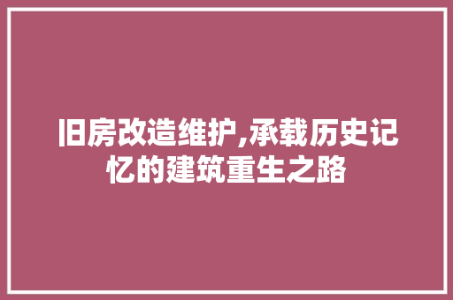 旧房改造维护,承载历史记忆的建筑重生之路