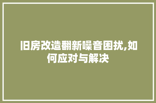 旧房改造翻新噪音困扰,如何应对与解决 汽车维修