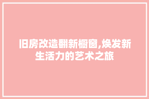 旧房改造翻新橱窗,焕发新生活力的艺术之旅 汽车维修