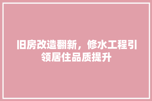 旧房改造翻新，修水工程引领居住品质提升 汽车维修