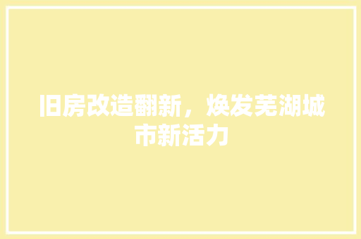 旧房改造翻新，焕发芜湖城市新活力 家电维修
