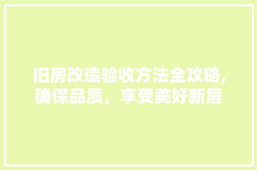 旧房改造验收方法全攻略,确保品质，享受美好新居 厨房维修