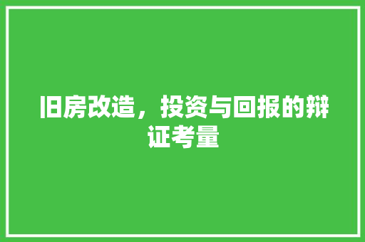 旧房改造，投资与回报的辩证考量 汽车维修