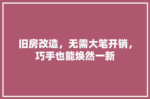 旧房改造，无需大笔开销，巧手也能焕然一新 综合便民