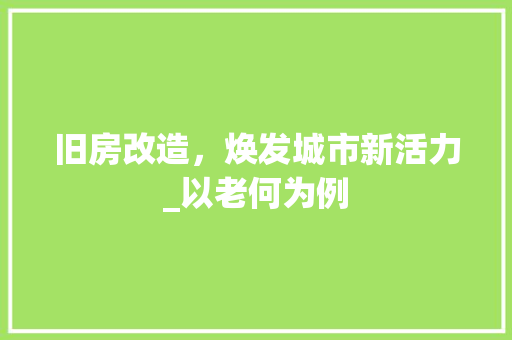 旧房改造，焕发城市新活力_以老何为例