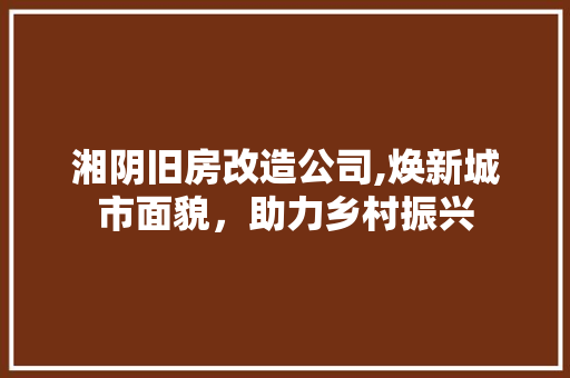 湘阴旧房改造公司,焕新城市面貌，助力乡村振兴 综合便民