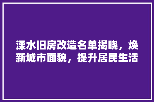 溧水旧房改造名单揭晓，焕新城市面貌，提升居民生活品质