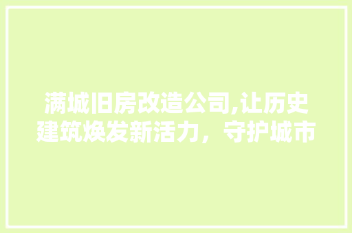 满城旧房改造公司,让历史建筑焕发新活力，守护城市记忆 厨房维修