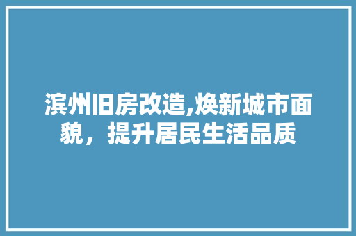 滨州旧房改造,焕新城市面貌，提升居民生活品质 综合便民