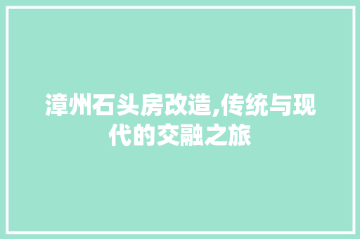 漳州石头房改造,传统与现代的交融之旅