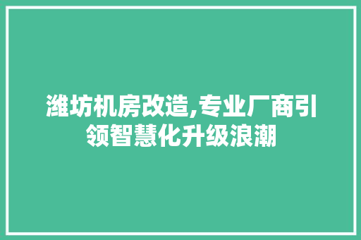 潍坊机房改造,专业厂商引领智慧化升级浪潮