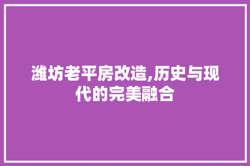 潍坊老平房改造,历史与现代的完美融合