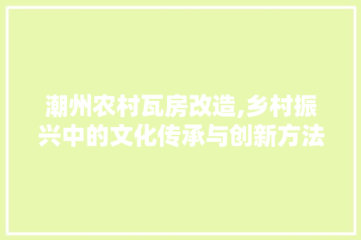 潮州农村瓦房改造,乡村振兴中的文化传承与创新方法