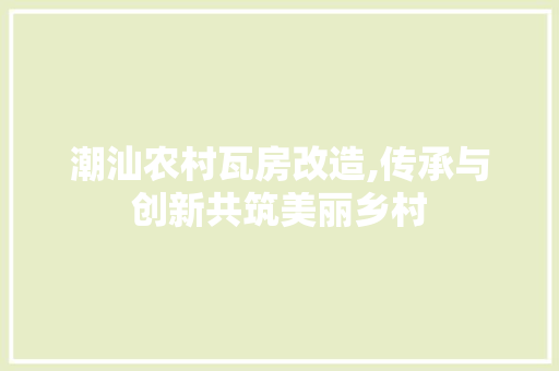 潮汕农村瓦房改造,传承与创新共筑美丽乡村