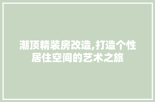 潮顶精装房改造,打造个性居住空间的艺术之旅 综合便民