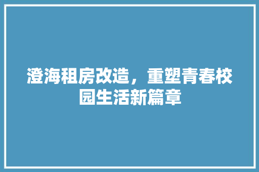 澄海租房改造，重塑青春校园生活新篇章