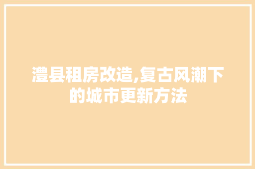 澧县租房改造,复古风潮下的城市更新方法