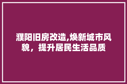 濮阳旧房改造,焕新城市风貌，提升居民生活品质