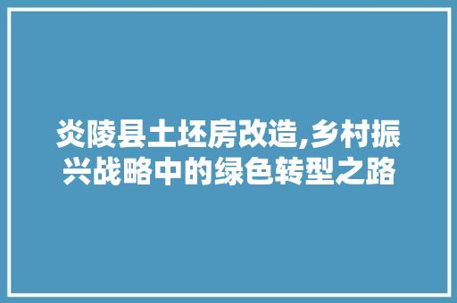 炎陵县土坯房改造,乡村振兴战略中的绿色转型之路