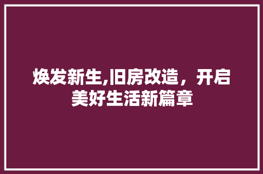 焕发新生,旧房改造，开启美好生活新篇章 家电维修
