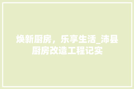 焕新厨房，乐享生活_沛县厨房改造工程记实