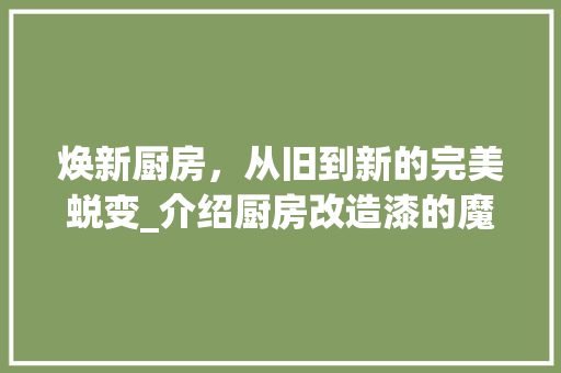 焕新厨房，从旧到新的完美蜕变_介绍厨房改造漆的魔力
